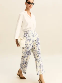 Pantaloni in cotone stretch - AZZURRO