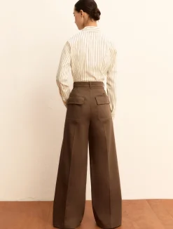 Pantaloni in raso di cotone stretch - KAKI