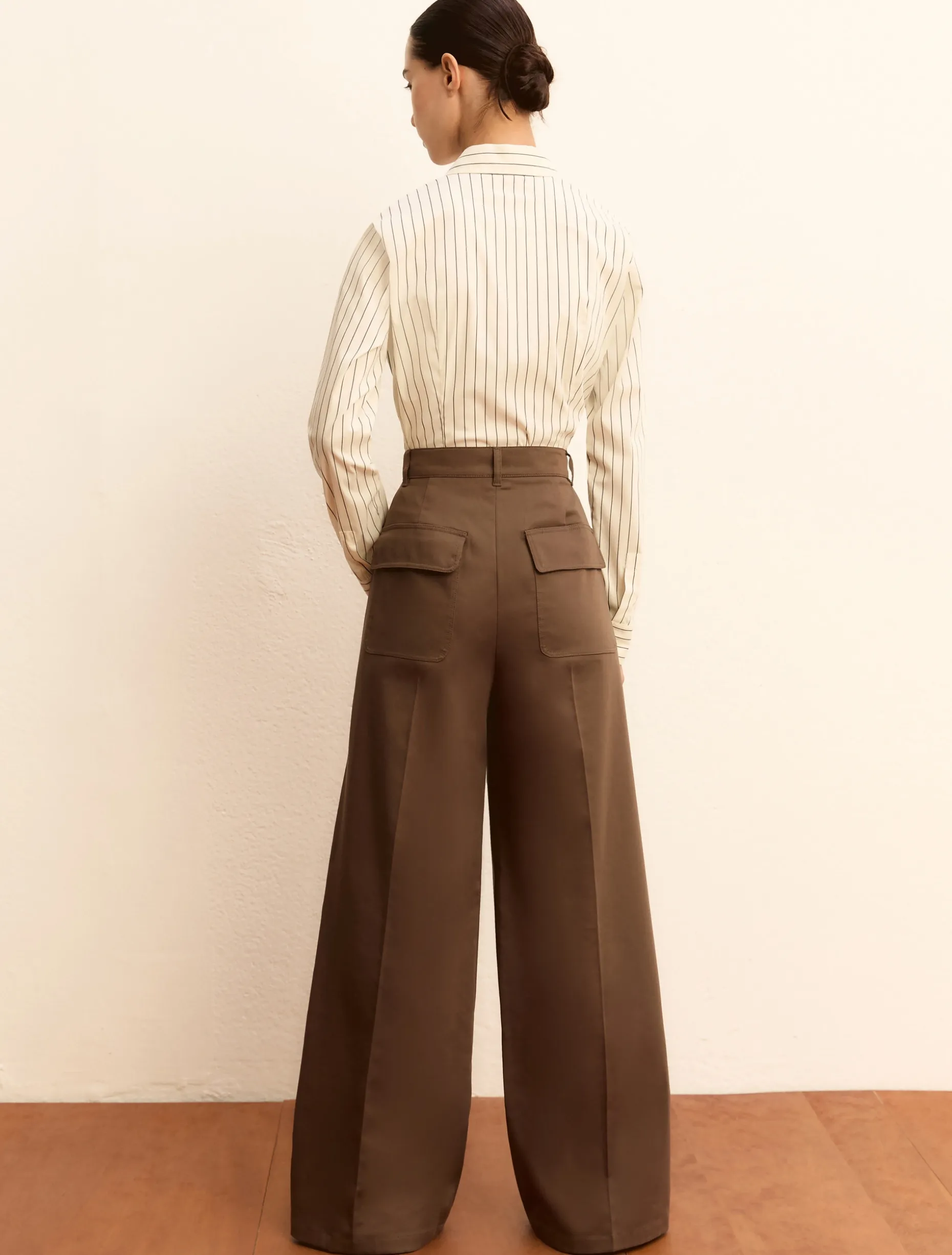 Pantaloni in raso di cotone stretch - KAKI