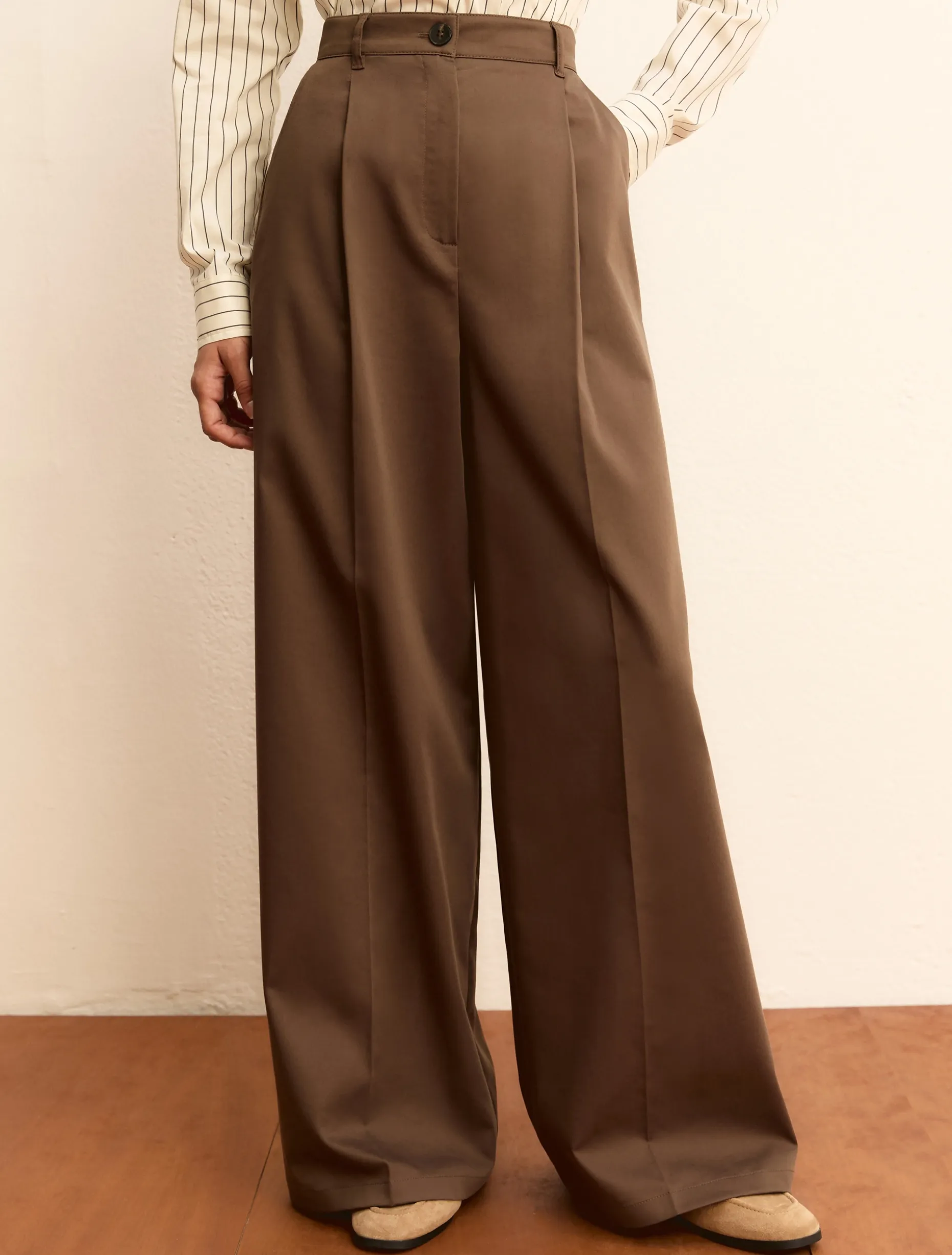Pantaloni in raso di cotone stretch - KAKI