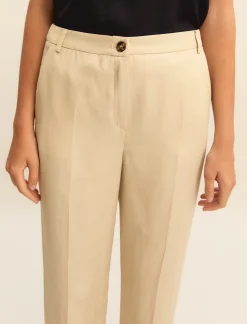 Pantaloni slim in twill di misto lino - BEIGE