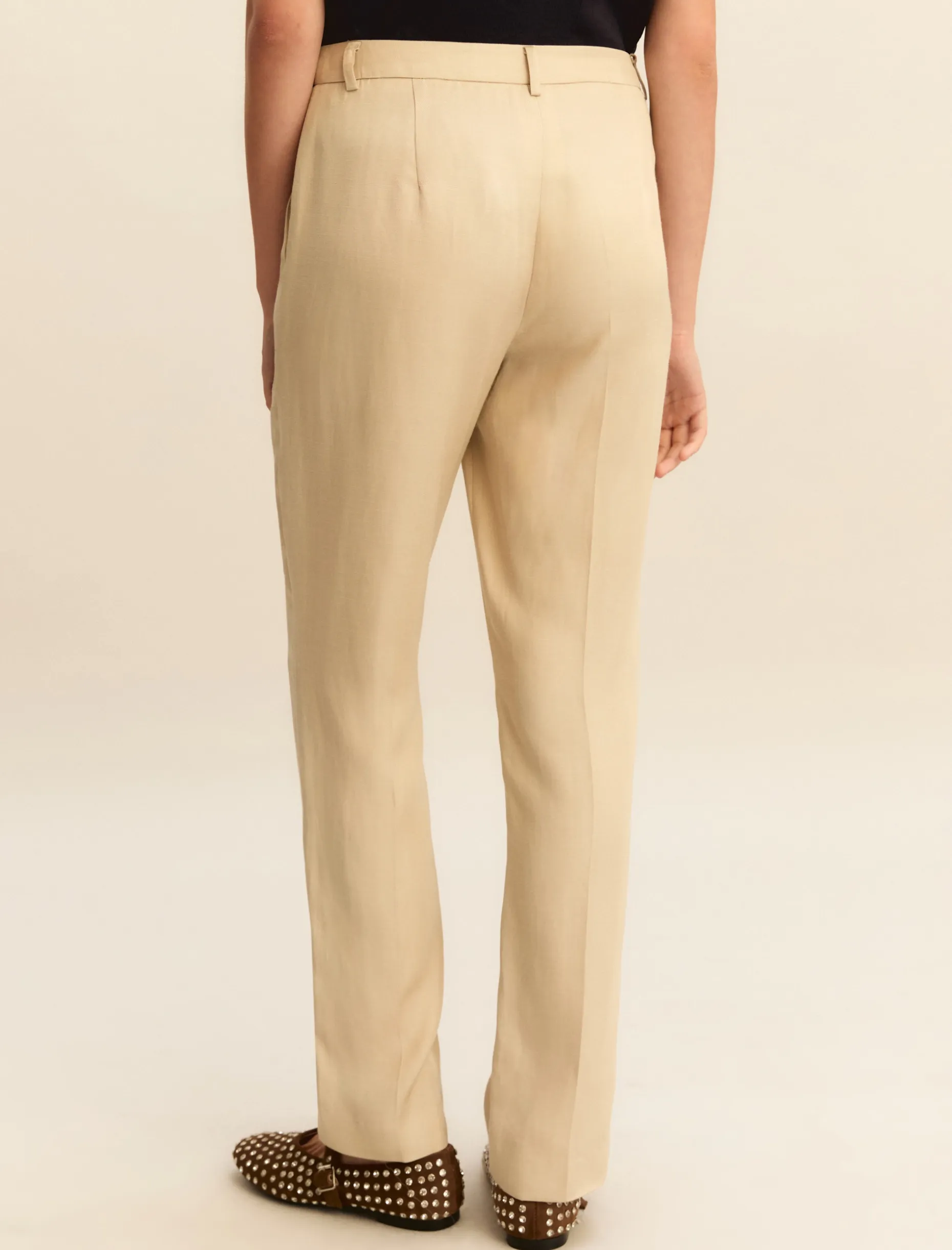 Pantaloni slim in twill di misto lino - BEIGE