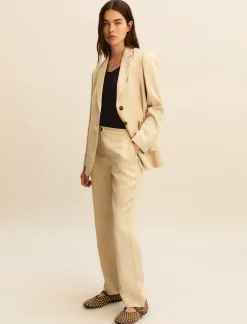 Pantaloni slim in twill di misto lino - BEIGE