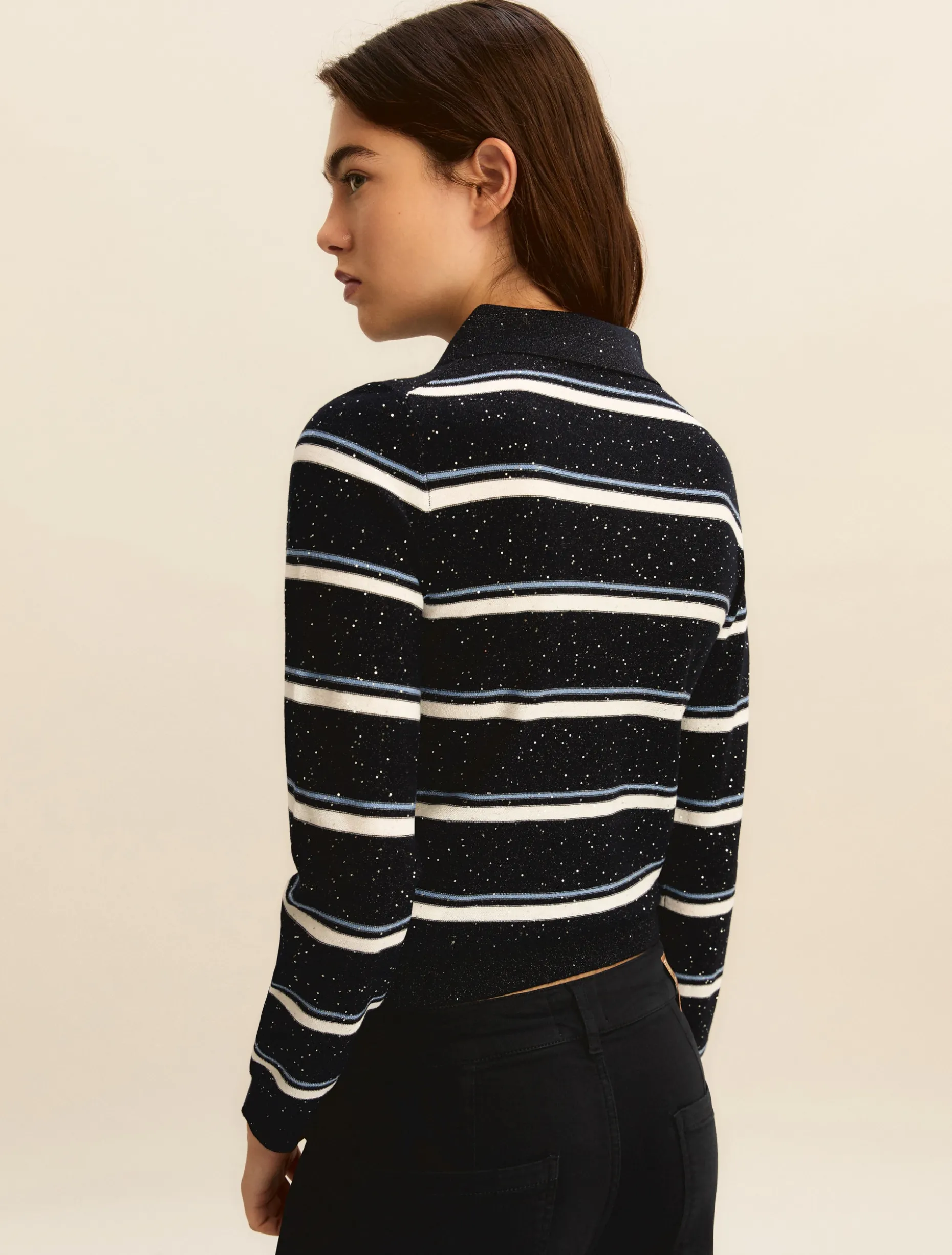 Polo con lurex e paillette - BLU
