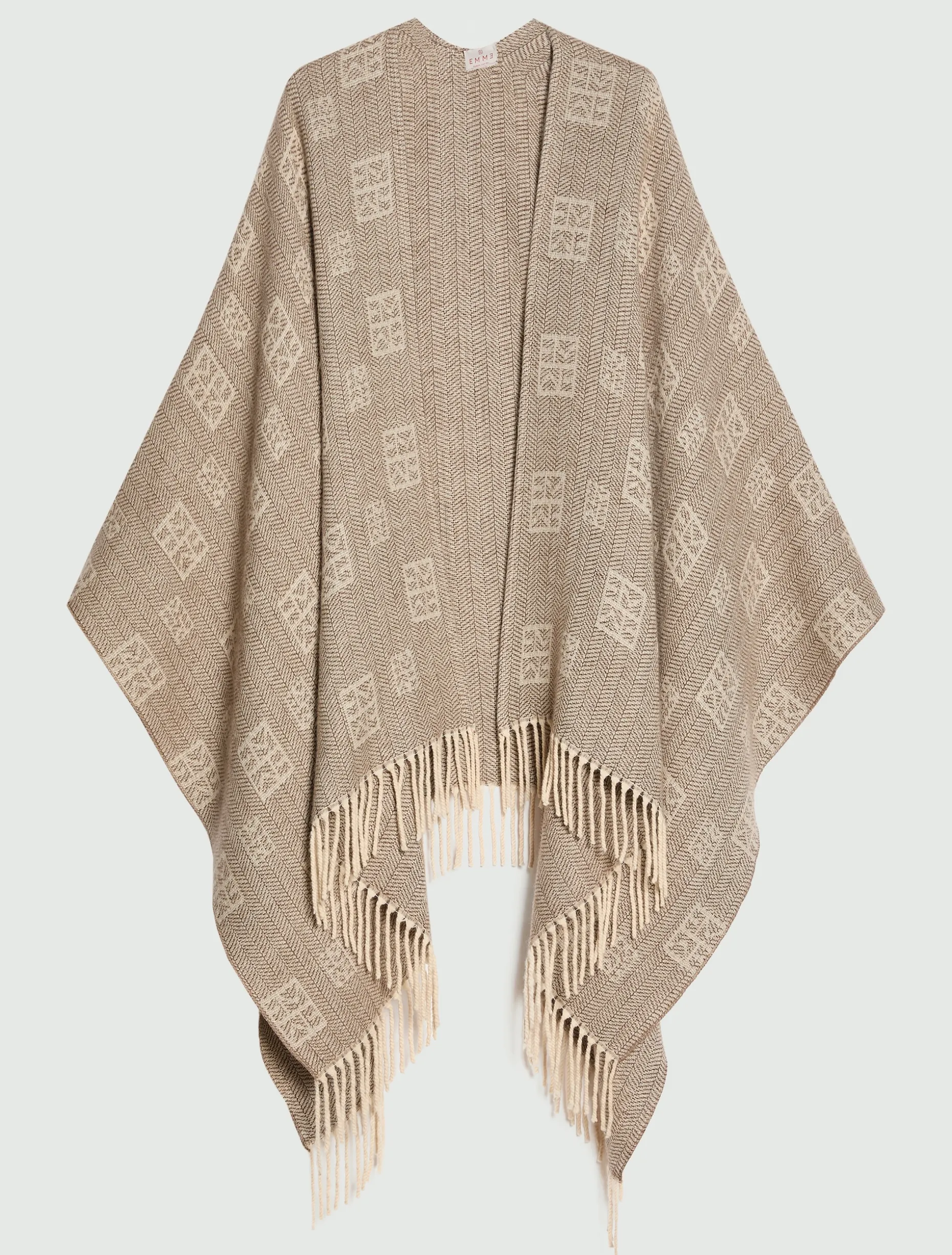 Poncho jacquard con frange - CAMMELLO