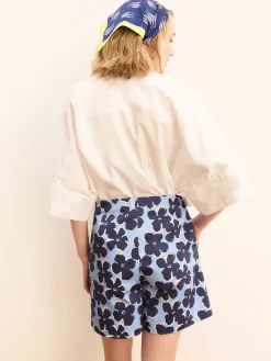 Shorts in raso stretch con stampa - AZZURRO INTENSO