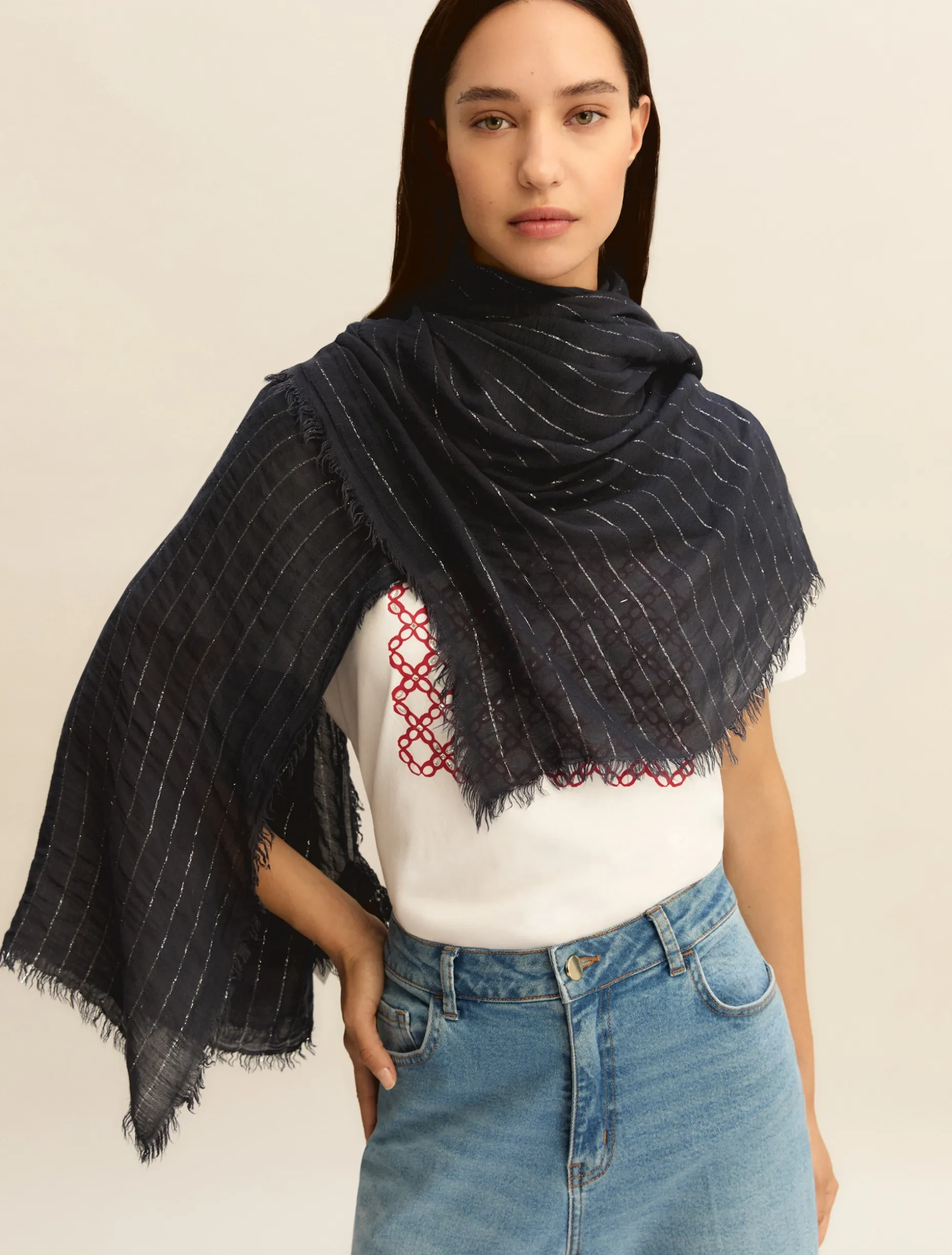 Stola con filo di lurex - NAVY