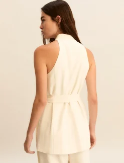 Top smanicato con incrocio - BIANCO LANA