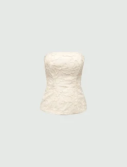 Top a bustier con ricami - PANNA