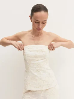 Top a bustier con ricami - PANNA