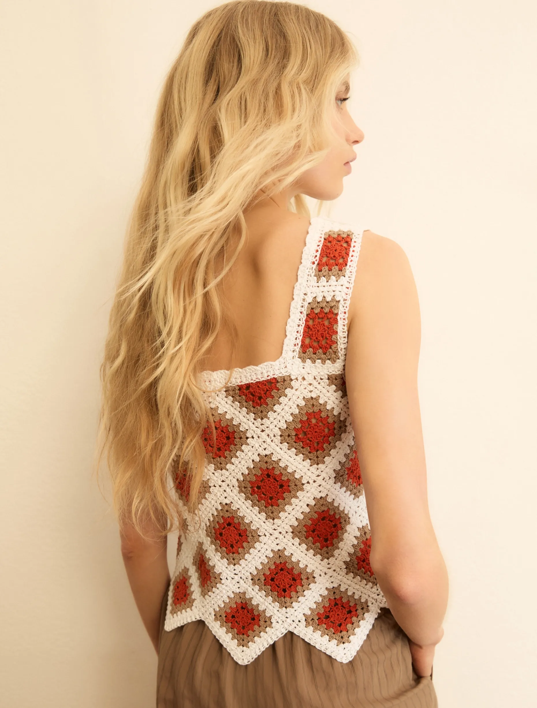 Top smanicato crochet - BIANCO