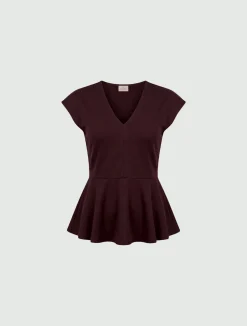 Top smanicato in jersey - ROSSO VINO