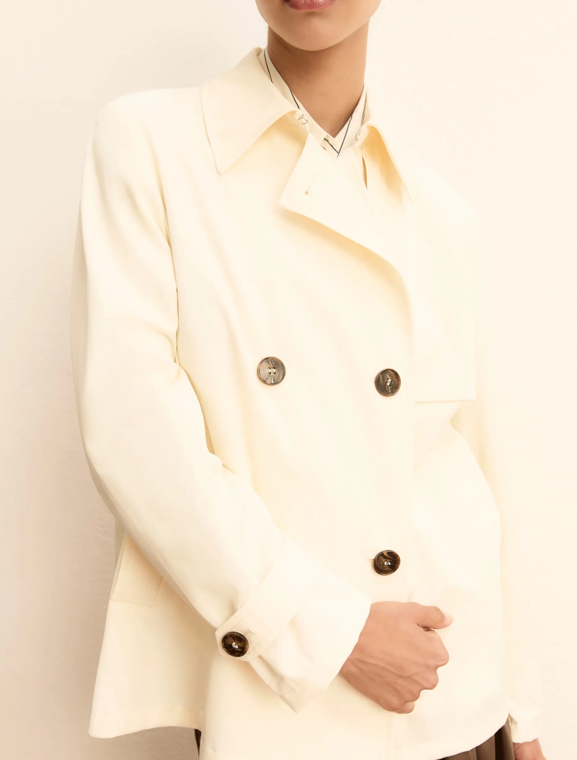Trench doppiopetto in gabardina antigoccia - BIANCO LANA
