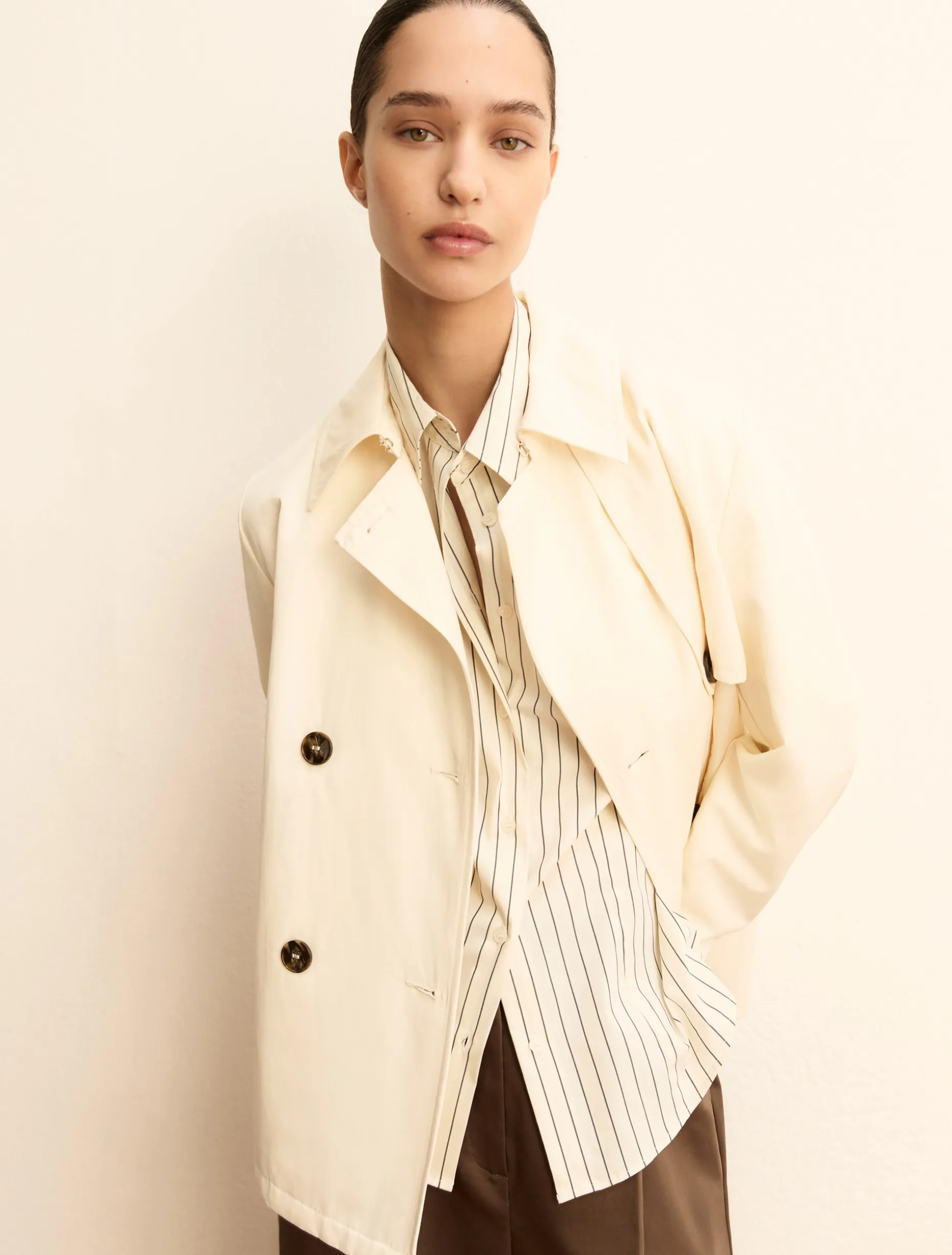 Trench doppiopetto in gabardina antigoccia - BIANCO LANA