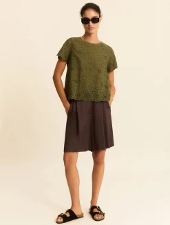 T-shirt in sangallo con retro in jersey - VERDE MILITARE
