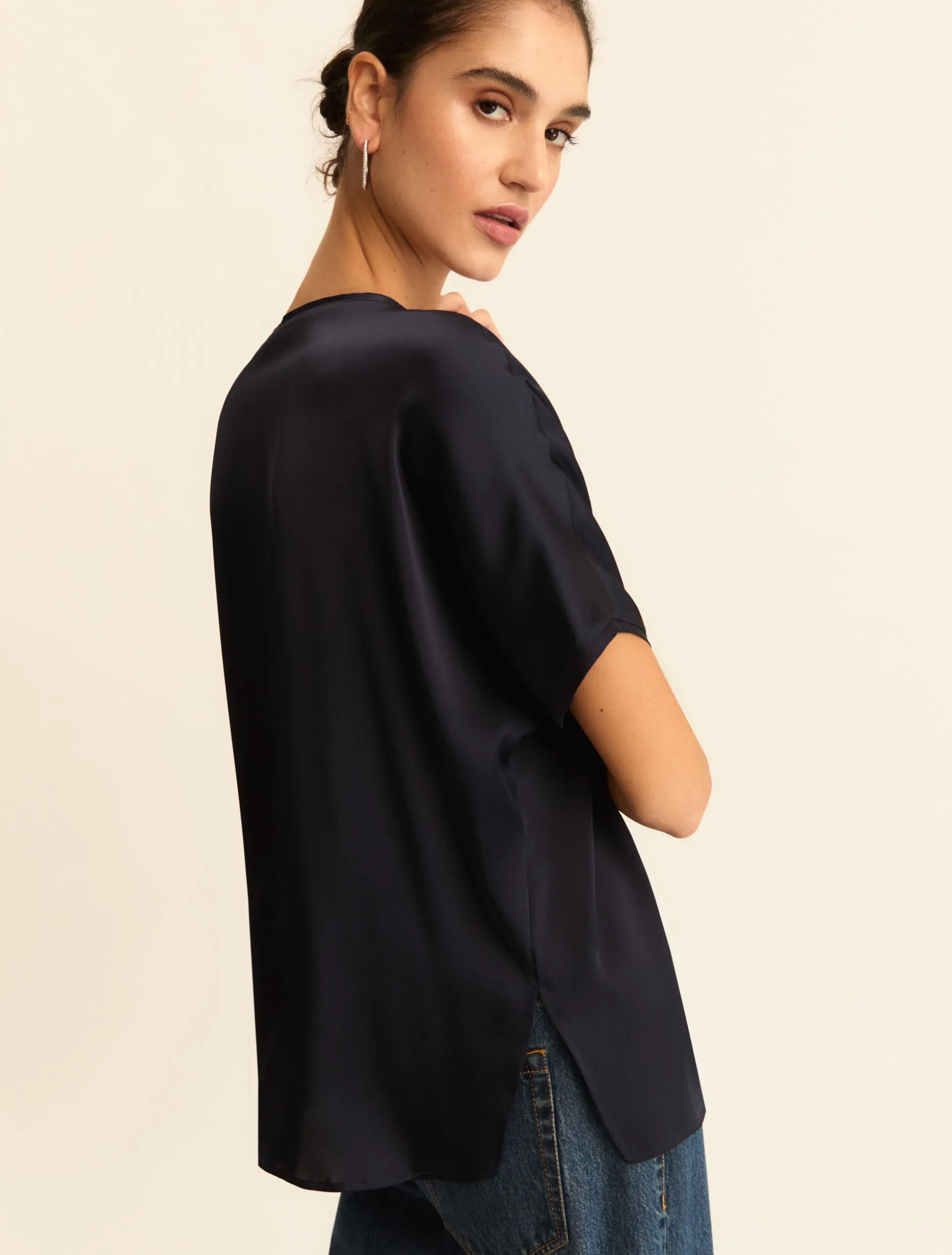 T-shirt over in raso - BLU