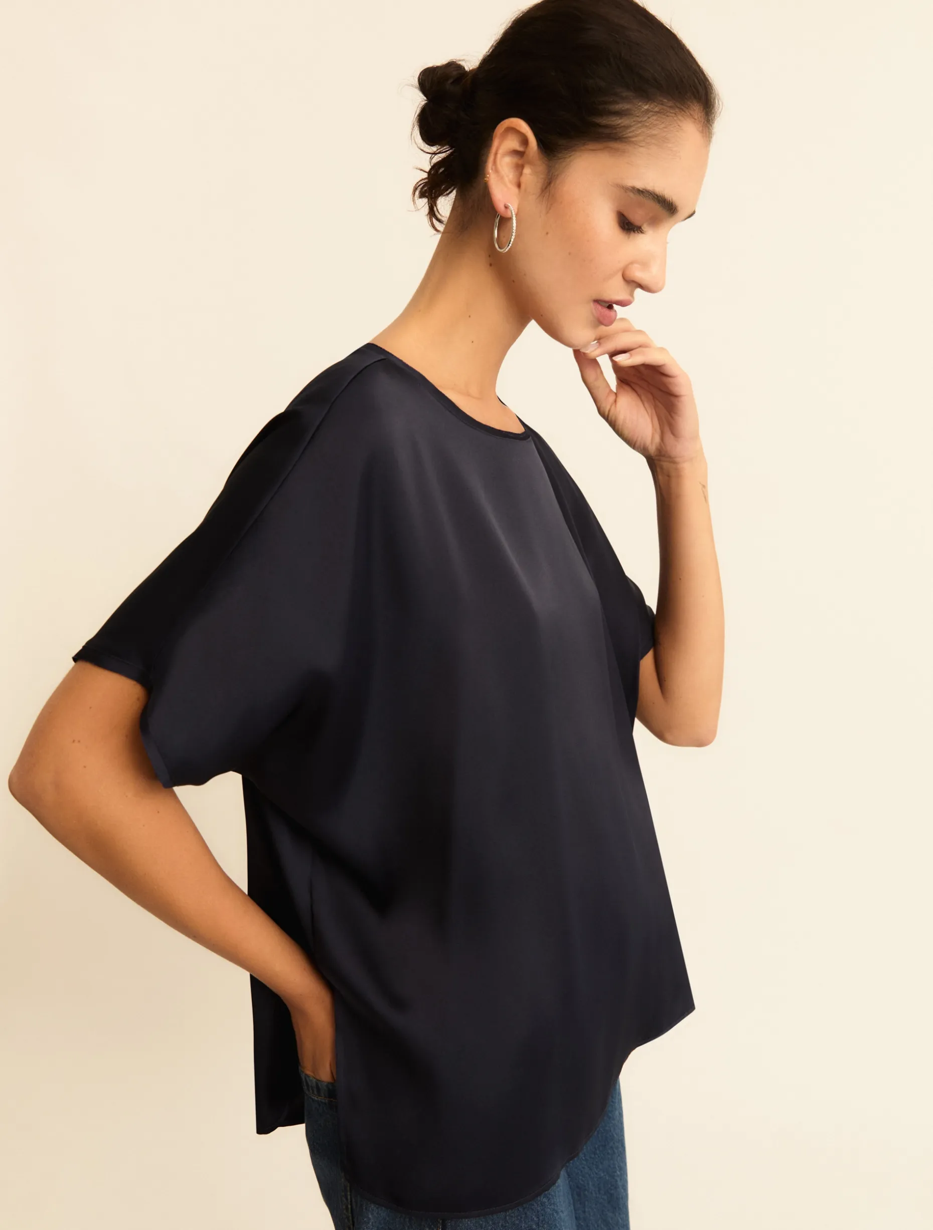 T-shirt over in raso - BLU