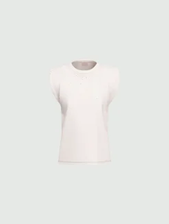 T-shirt smanicata con cristalli - BIANCO
