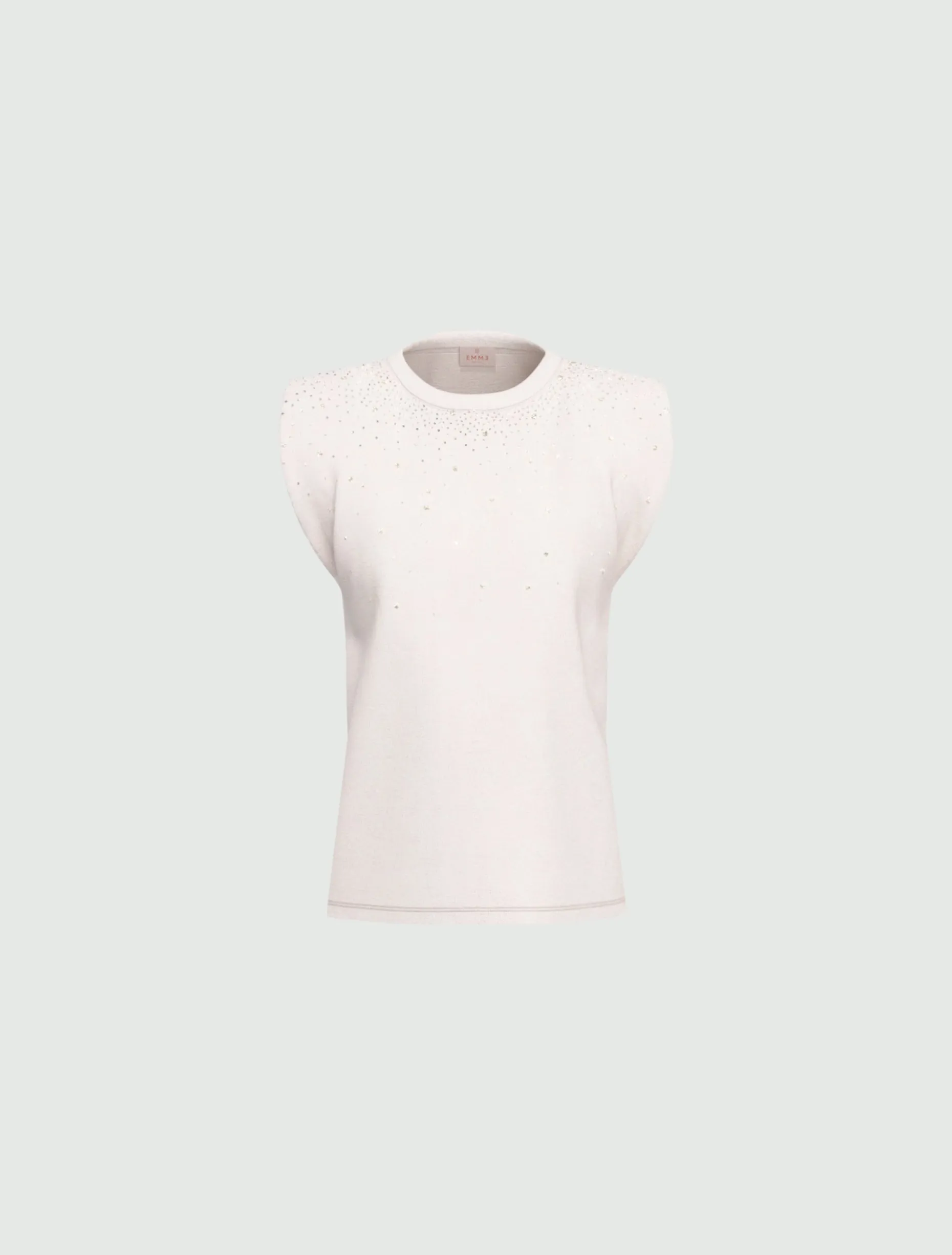 T-shirt smanicata con cristalli - BIANCO