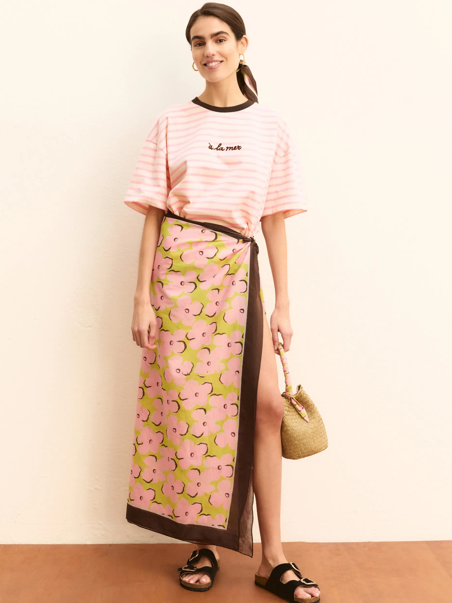 T-shirt a righe - BEIGE