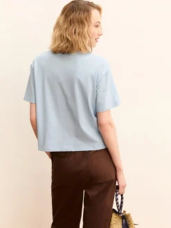 T-shirt boxy con stampe e ricami - AZZURRO