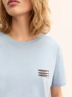 T-shirt boxy con stampe e ricami - AZZURRO