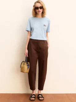 T-shirt boxy con stampe e ricami - AZZURRO