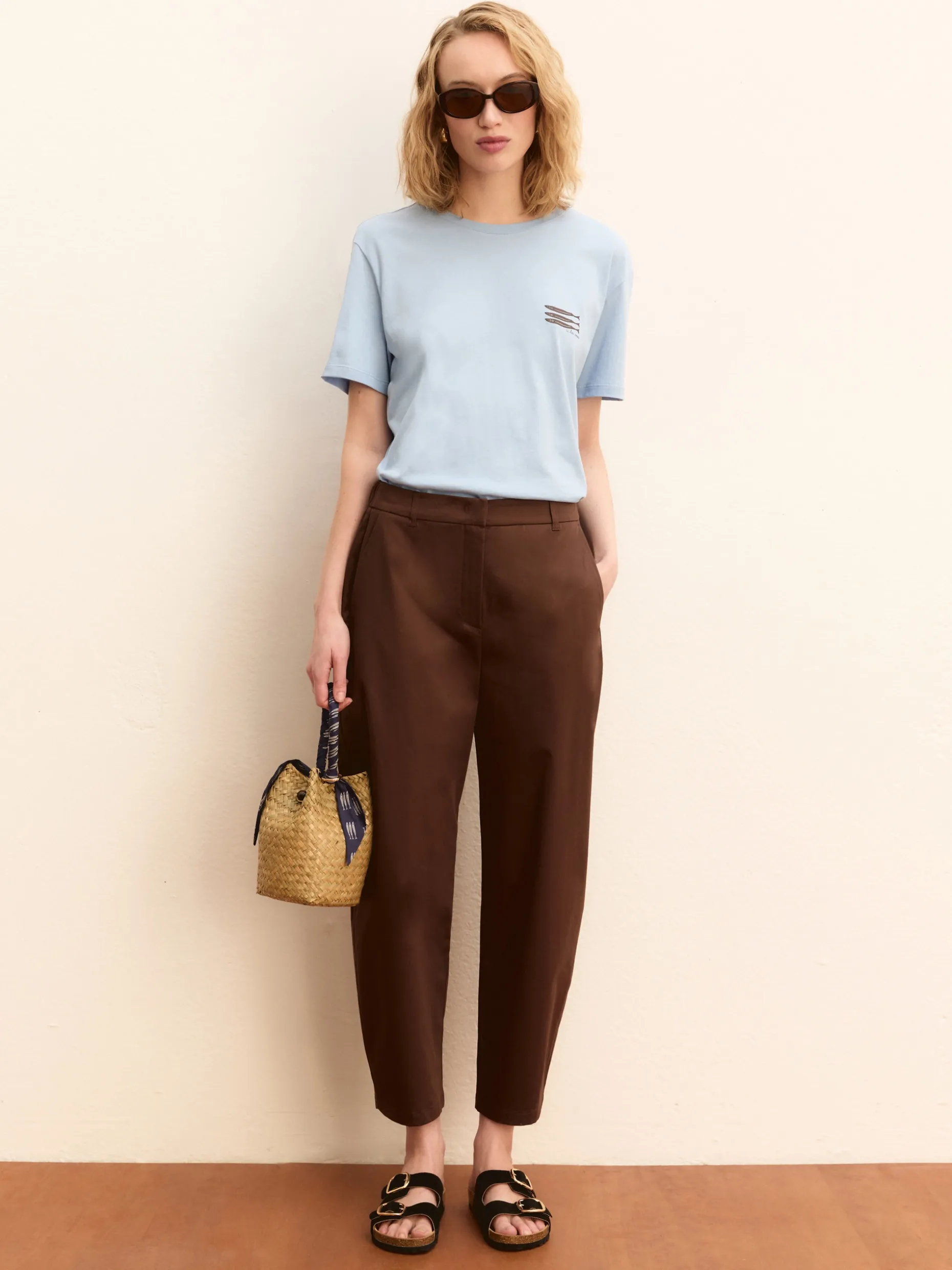 T-shirt boxy con stampe e ricami - AZZURRO