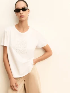 T-shirt con logo e paillette - BIANCO