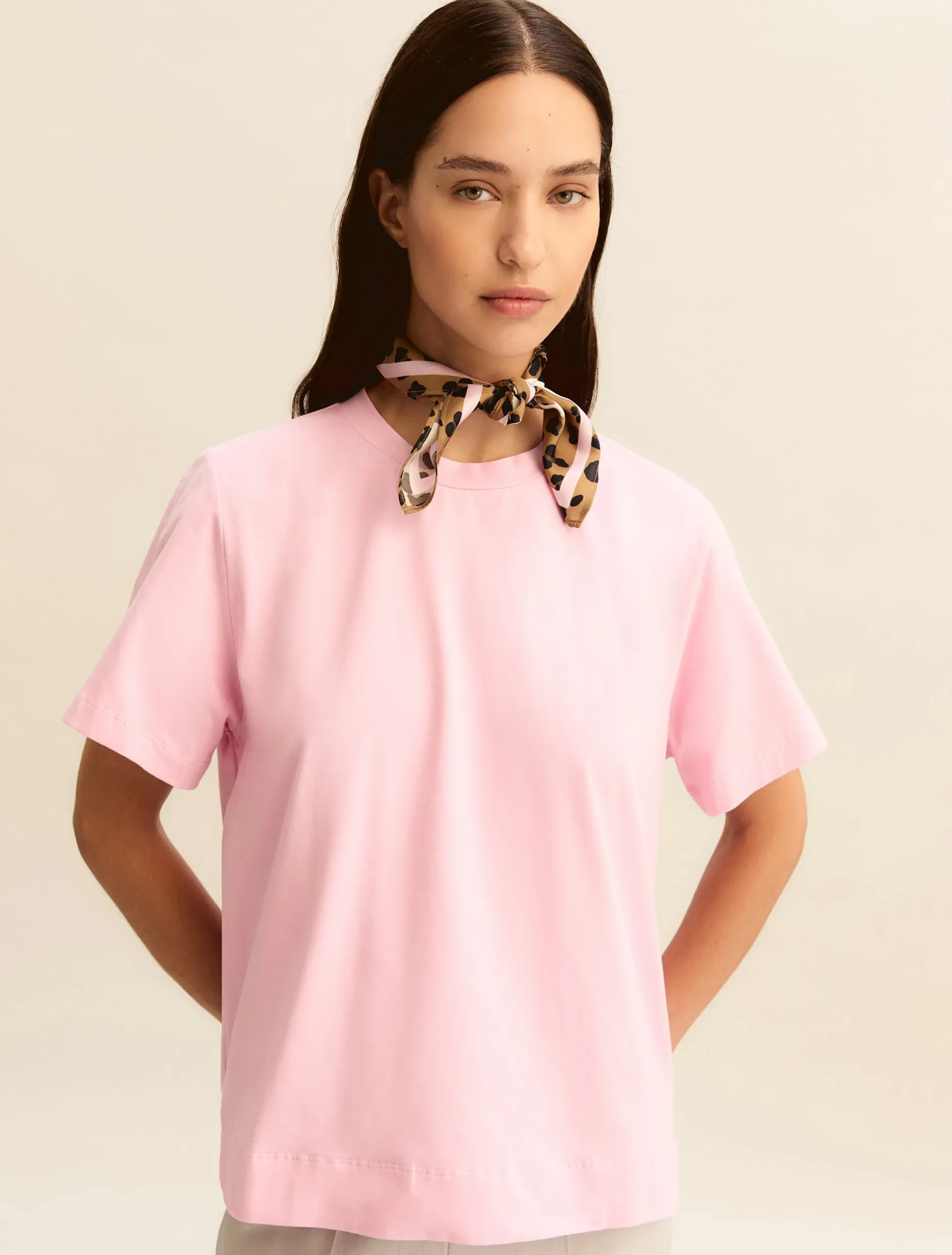 T-shirt in jersey con foulard - ROSA
