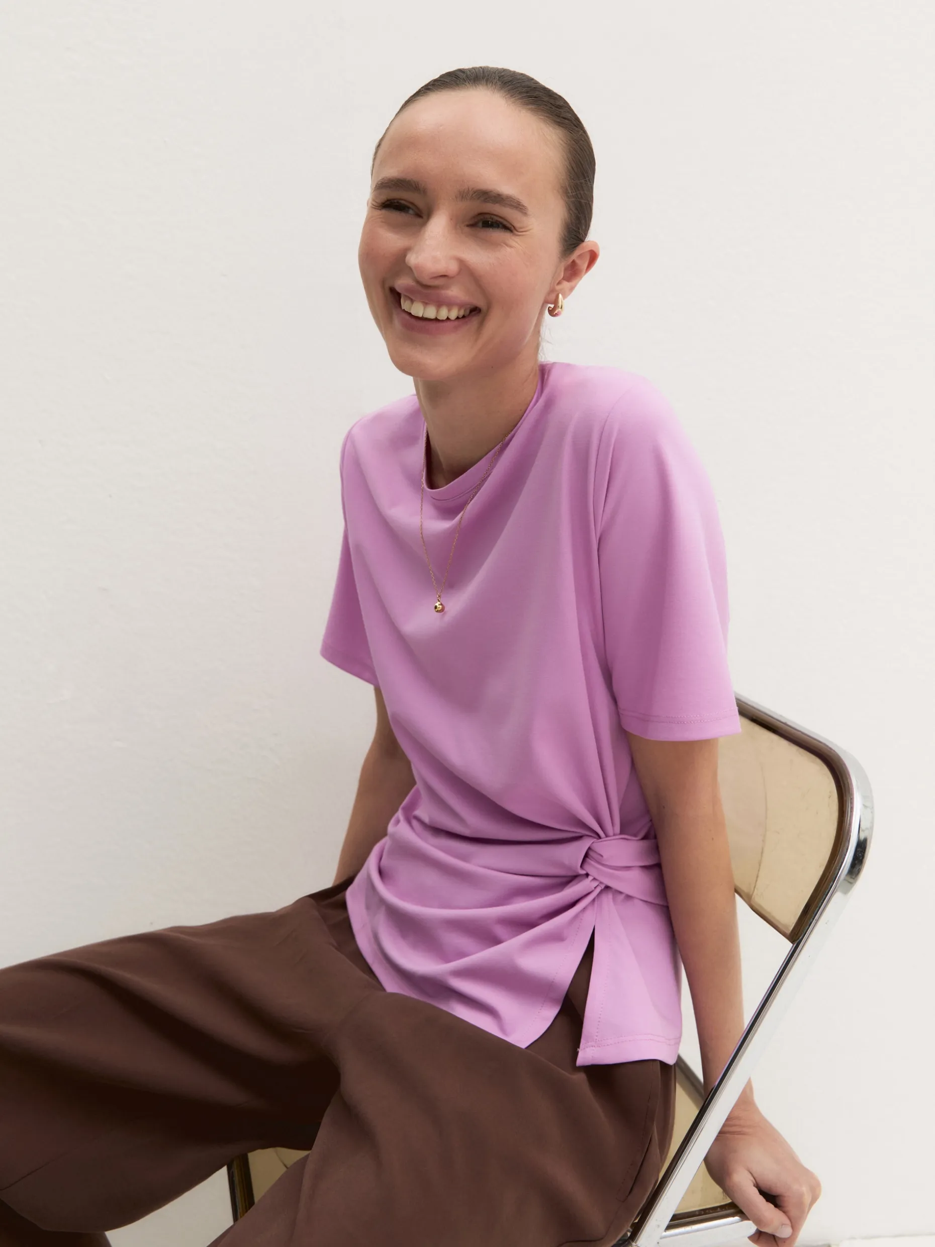 T-shirt in jersey con nodo - ROSA INTENSO
