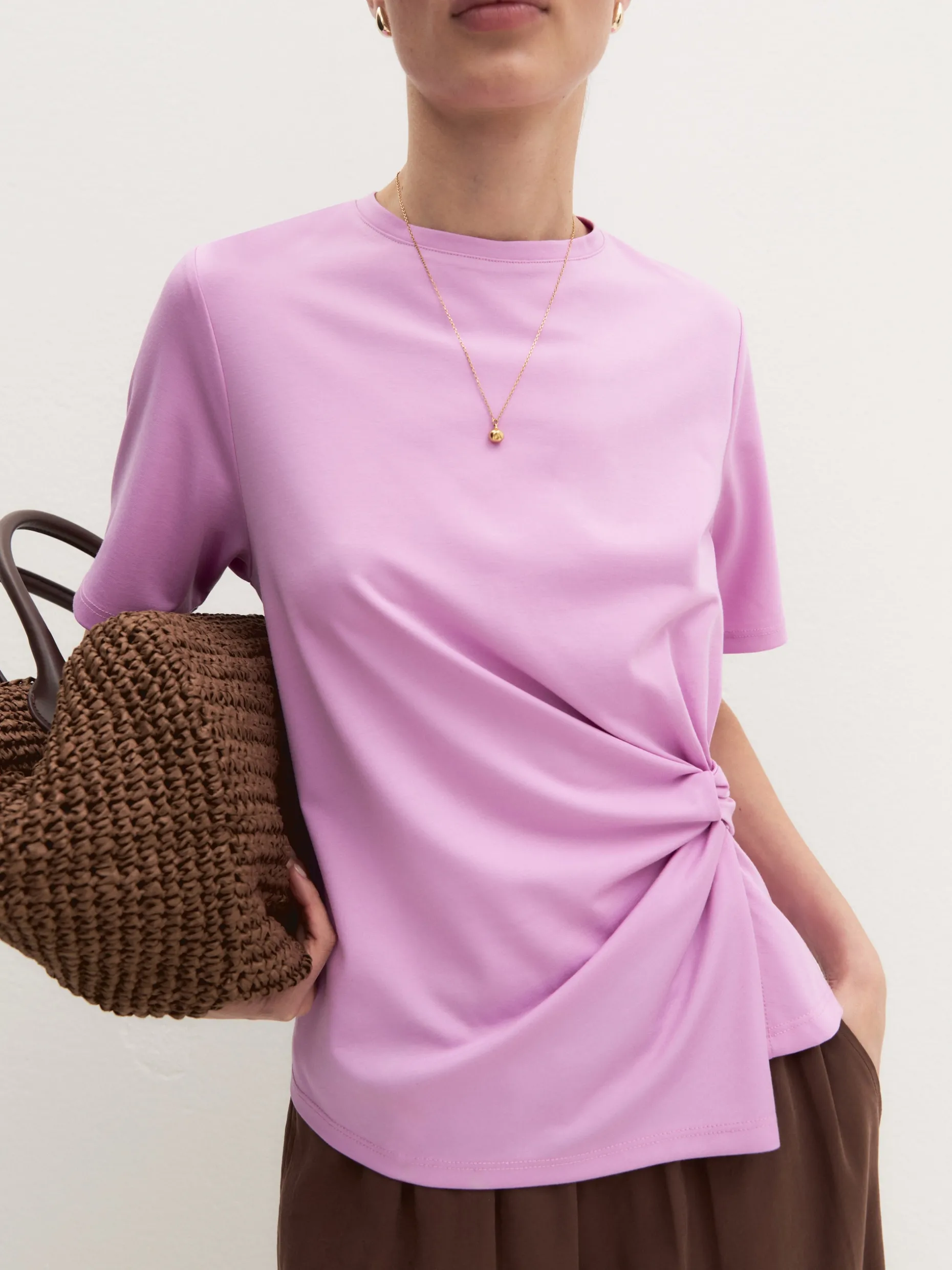 T-shirt in jersey con nodo - ROSA INTENSO