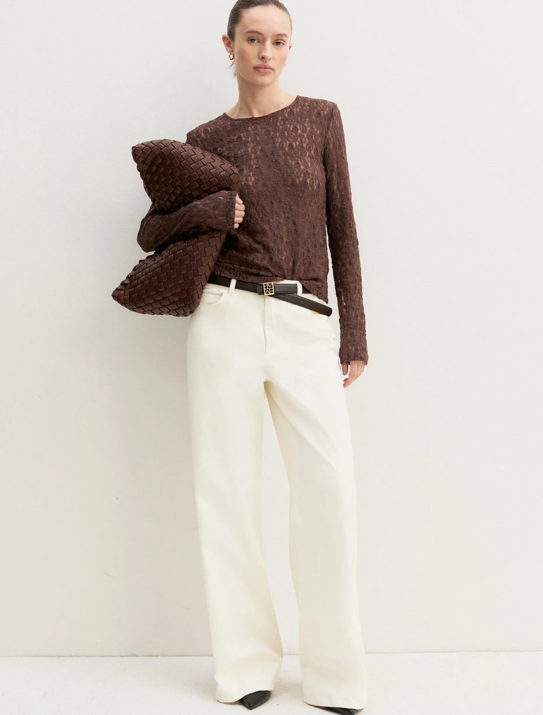 T-shirt in jersey pizzo - MARRONE