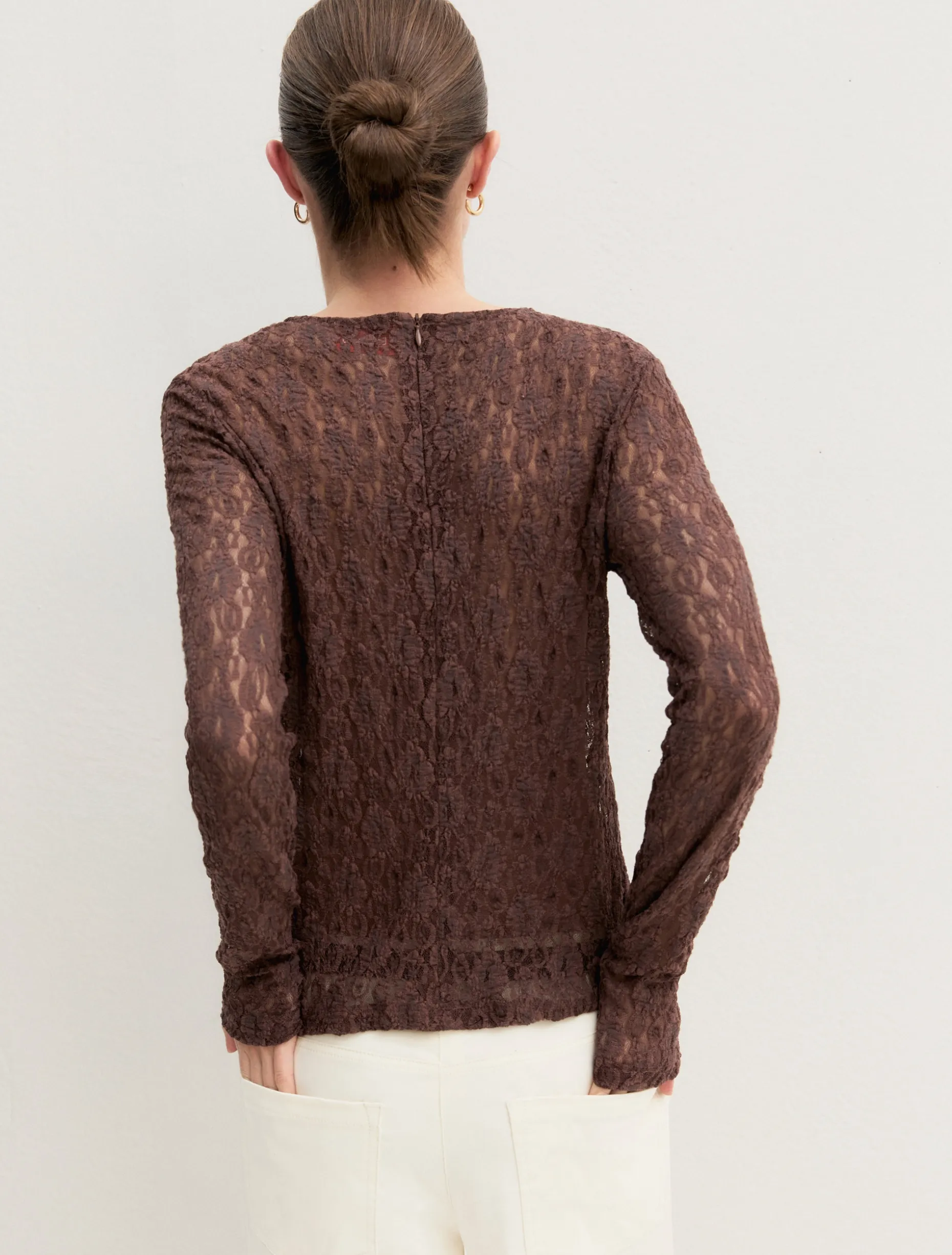 T-shirt in jersey pizzo - MARRONE