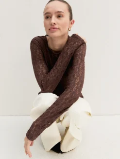 T-shirt in jersey pizzo - MARRONE
